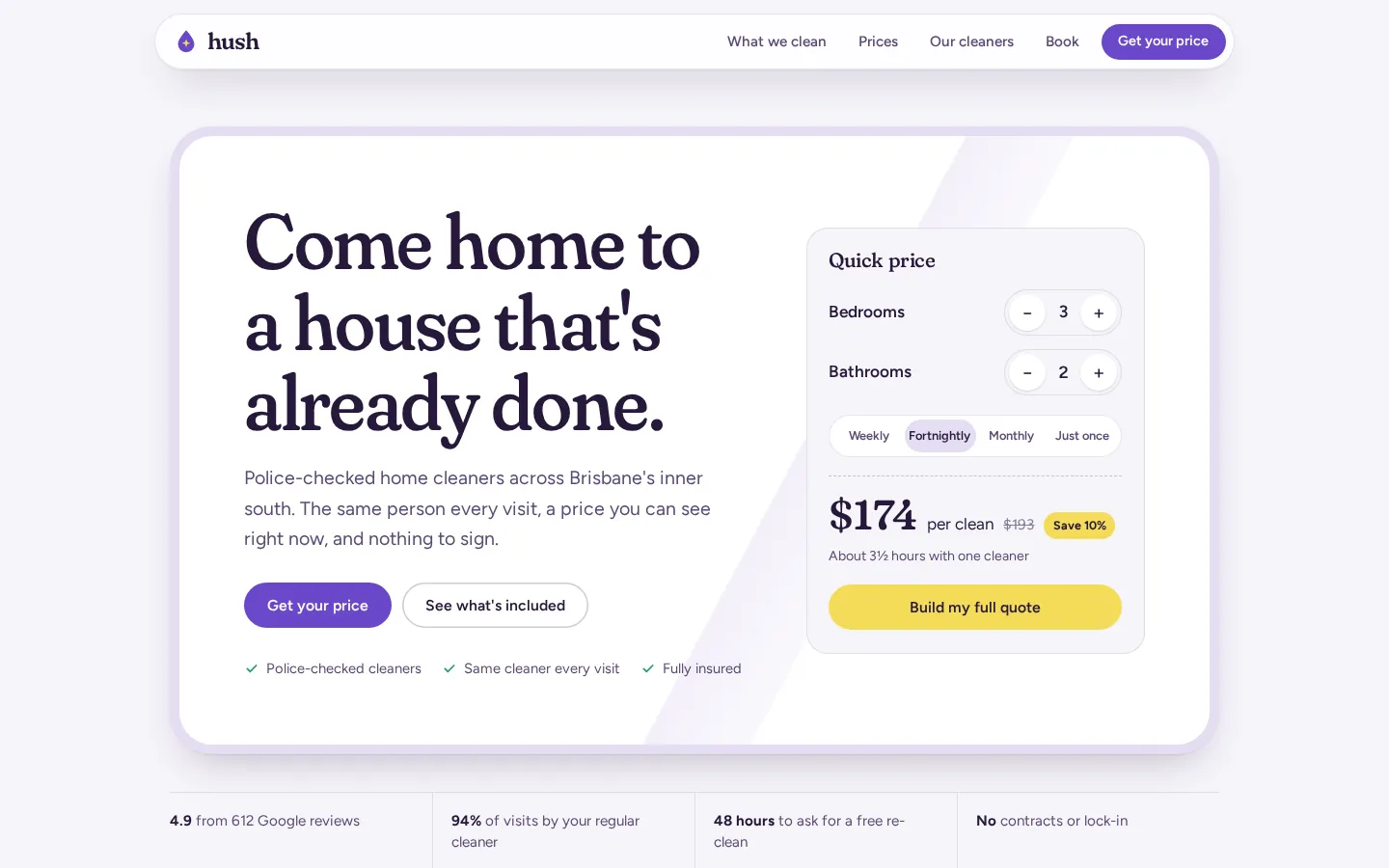 Hush Home Cleaning demo