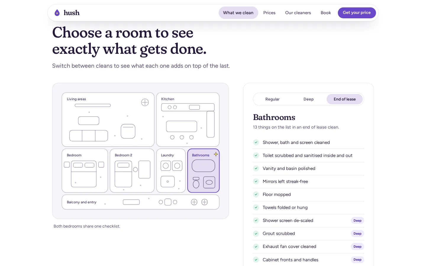 Hush room-by-room checklist
